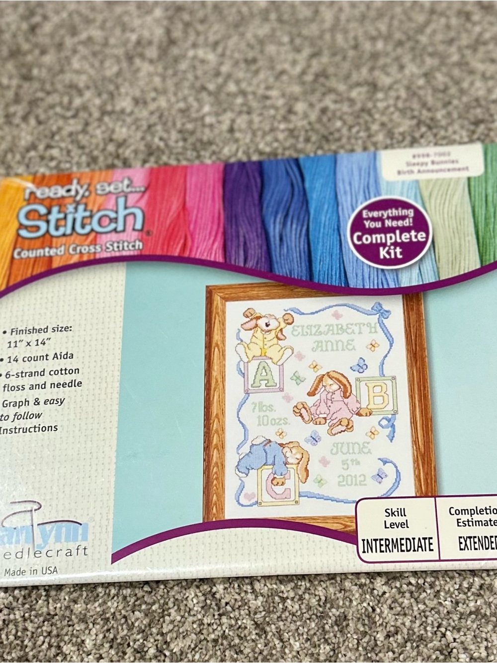 Janlynn New Beginnings Birth Record Cross Stitch Kit 11"x14" Sealed Vintage